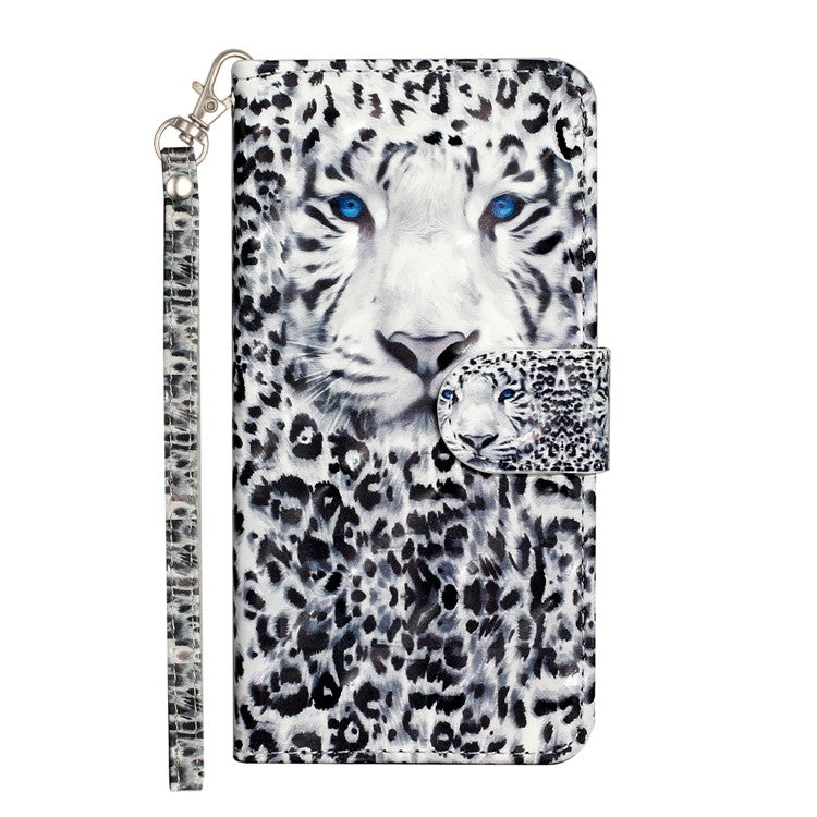 For Google Pixel 7a PU Leather 3D Pattern Printing Phone Case Stand Wallet Flip Cover with Strap - Leopard