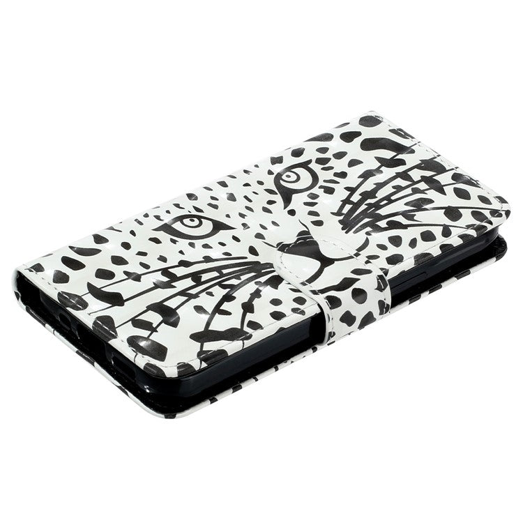 For Google Pixel 7a PU Leather 3D Pattern Printing Phone Case Stand Wallet Flip Cover with Strap - Leopard Head