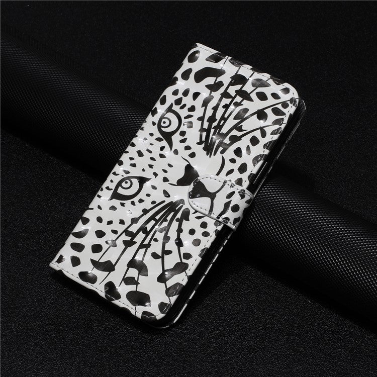 For Google Pixel 7a PU Leather 3D Pattern Printing Phone Case Stand Wallet Flip Cover with Strap - Leopard Head