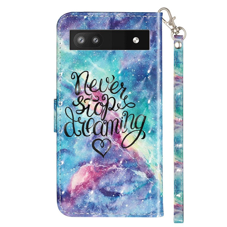 For Google Pixel 7a PU Leather 3D Pattern Printing Phone Case Stand Wallet Flip Cover with Strap - Starry Sky