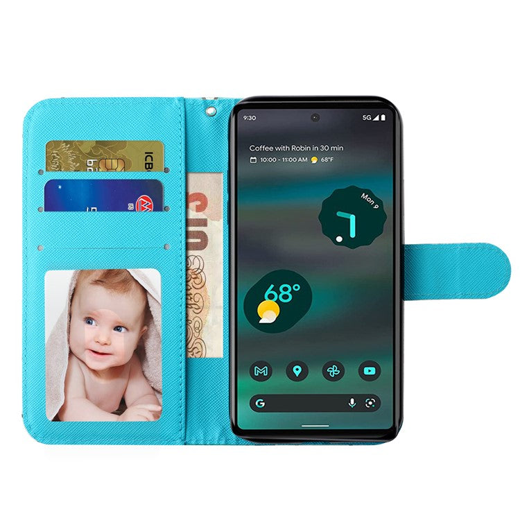 For Google Pixel 7 5G PU Leather Flip Wallet Case 3D Pattern Printing Stand Phone Cover with Strap - Starry Sky