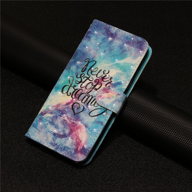 For Google Pixel 7 5G PU Leather Flip Wallet Case 3D Pattern Printing Stand Phone Cover with Strap - Starry Sky