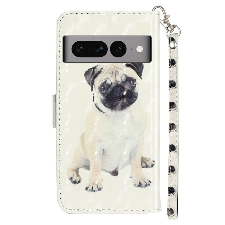 For Google Pixel 7 Pro 5G Flip Stand Phone Case 3D Pattern Printing PU Leather Wallet Phone Folio Cover with Strap - Dog