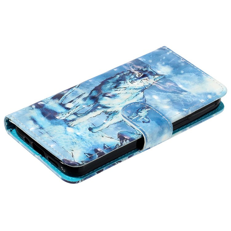 For Google Pixel 7 Pro 5G Flip Stand Phone Case 3D Pattern Printing PU Leather Wallet Phone Folio Cover with Strap - Snow Wolf