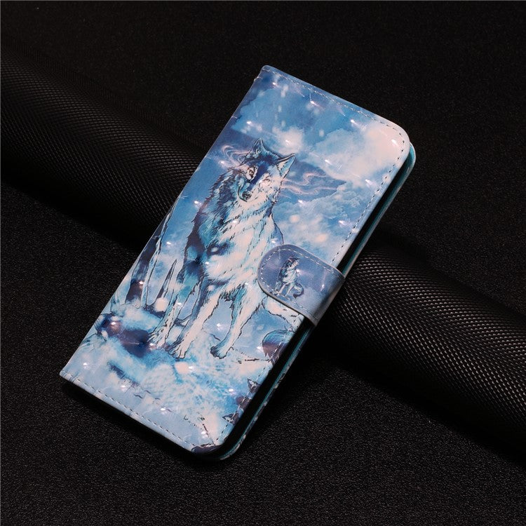 For Google Pixel 7 Pro 5G Flip Stand Phone Case 3D Pattern Printing PU Leather Wallet Phone Folio Cover with Strap - Snow Wolf