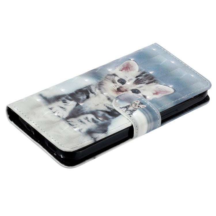 For Google Pixel 7 Pro 5G Flip Stand Phone Case 3D Pattern Printing PU Leather Wallet Phone Folio Cover with Strap - Cat