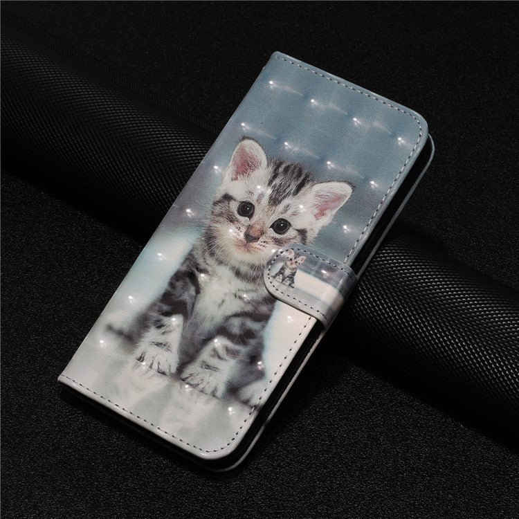 For Google Pixel 7 Pro 5G Flip Stand Phone Case 3D Pattern Printing PU Leather Wallet Phone Folio Cover with Strap - Cat