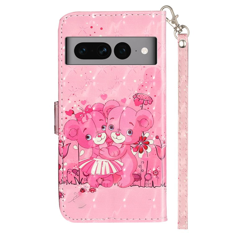 For Google Pixel 7 Pro 5G Flip Stand Phone Case 3D Pattern Printing PU Leather Wallet Phone Folio Cover with Strap - Bears