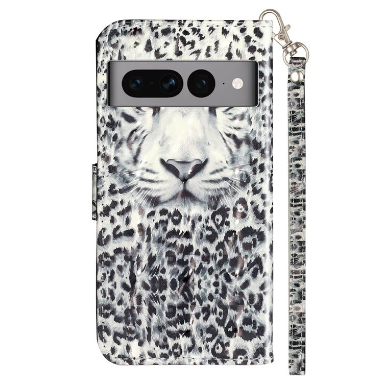 For Google Pixel 7 Pro 5G Flip Stand Phone Case 3D Pattern Printing PU Leather Wallet Phone Folio Cover with Strap - Leopard