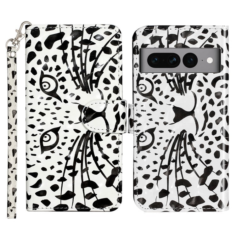 For Google Pixel 7 Pro 5G Flip Stand Phone Case 3D Pattern Printing PU Leather Wallet Phone Folio Cover with Strap - Leopard Head