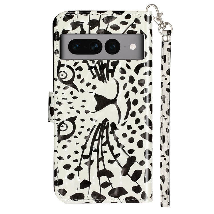 For Google Pixel 7 Pro 5G Flip Stand Phone Case 3D Pattern Printing PU Leather Wallet Phone Folio Cover with Strap - Leopard Head