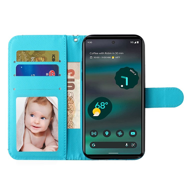 For Google Pixel 7 Pro 5G Flip Stand Phone Case 3D Pattern Printing PU Leather Wallet Phone Folio Cover with Strap - Blue Gold Butterflies