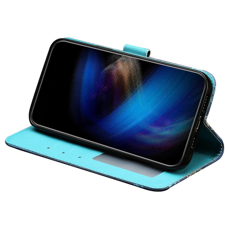 For Google Pixel 7 Pro 5G Flip Stand Phone Case 3D Pattern Printing PU Leather Wallet Phone Folio Cover with Strap - Blue Gold Butterflies