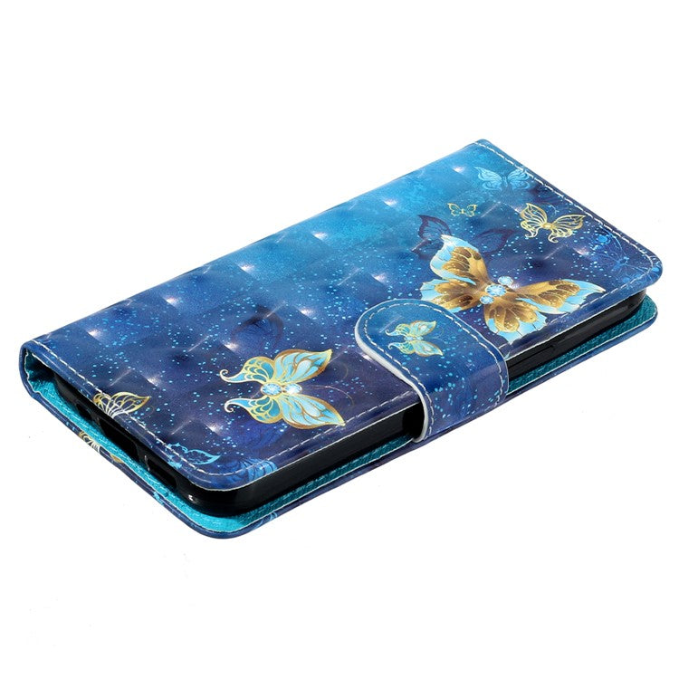 For Google Pixel 7 Pro 5G Flip Stand Phone Case 3D Pattern Printing PU Leather Wallet Phone Folio Cover with Strap - Blue Gold Butterflies