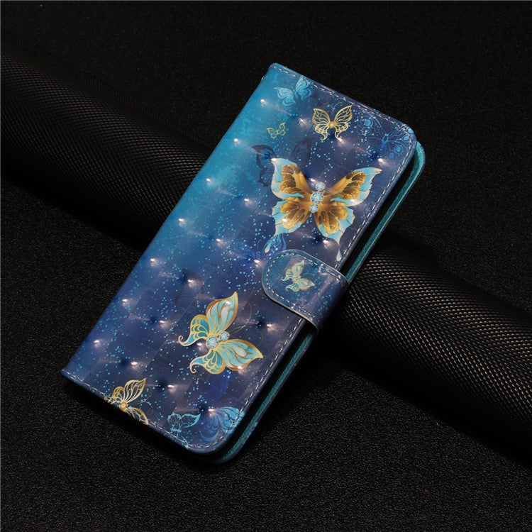 For Google Pixel 7 Pro 5G Flip Stand Phone Case 3D Pattern Printing PU Leather Wallet Phone Folio Cover with Strap - Blue Gold Butterflies