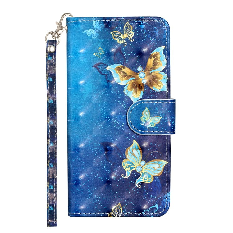For Google Pixel 7 Pro 5G Flip Stand Phone Case 3D Pattern Printing PU Leather Wallet Phone Folio Cover with Strap - Blue Gold Butterflies