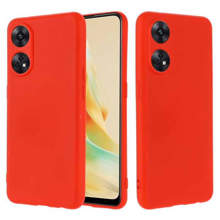 Phone Case for Oppo Reno8 T 4G , Liquid Silicone Soft Lining Shockproof Smartphone Cover with Strap - Red