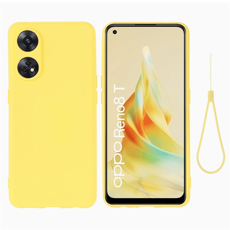 Phone Case for Oppo Reno8 T 4G , Liquid Silicone Soft Lining Shockproof Smartphone Cover with Strap - Yellow