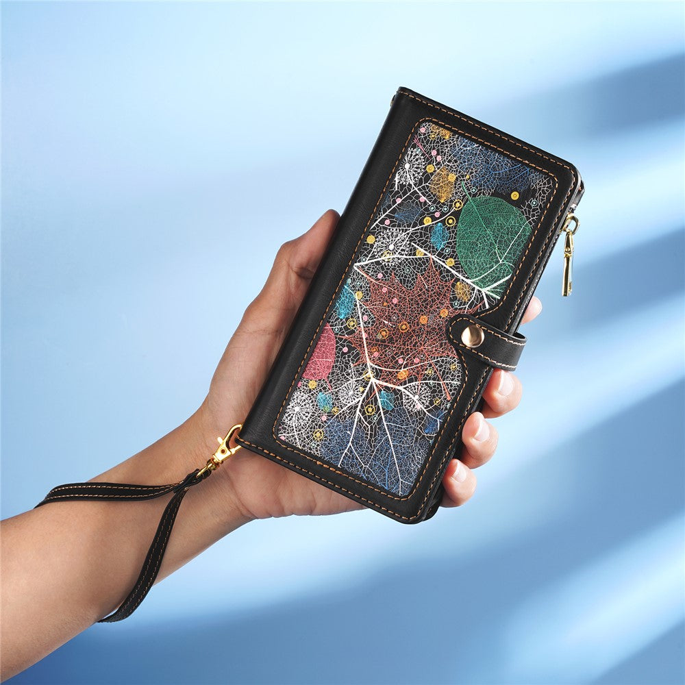 ESEBLE for Samsung Galaxy M54 5G / F54 5G RFID Blocking Leather Phone Case Zipper Pocket Wallet Stand Cover - Black
