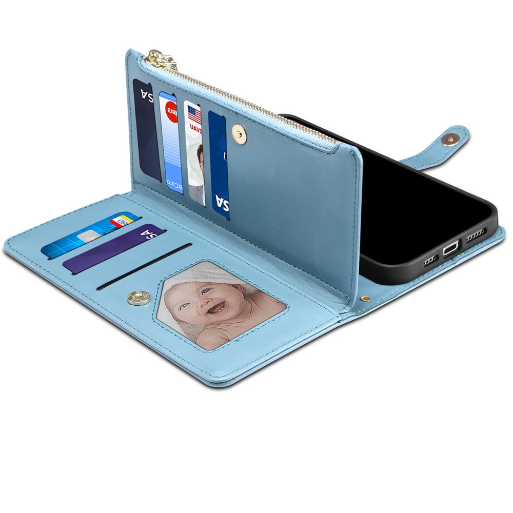 ESEBLE for Samsung Galaxy M54 5G / F54 5G RFID Blocking Leather Phone Case Zipper Pocket Wallet Stand Cover - Blue