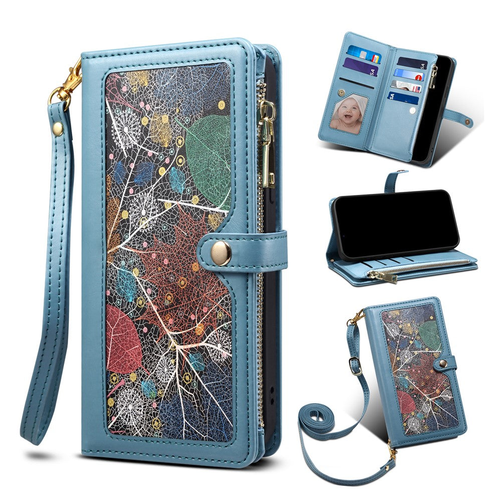 ESEBLE for Samsung Galaxy M54 5G / F54 5G RFID Blocking Leather Phone Case Zipper Pocket Wallet Stand Cover - Blue