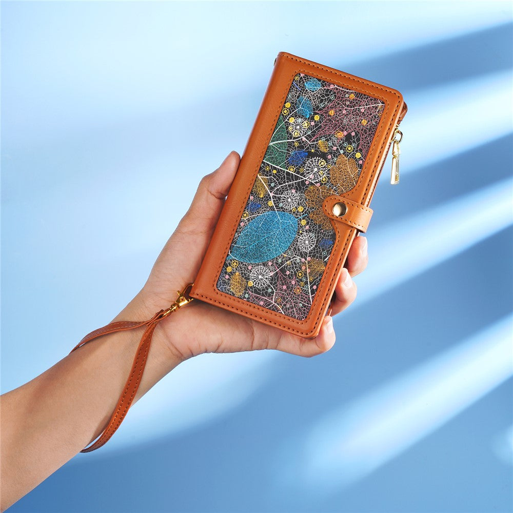 ESEBLE for Samsung Galaxy M54 5G / F54 5G RFID Blocking Leather Phone Case Zipper Pocket Wallet Stand Cover - Brown