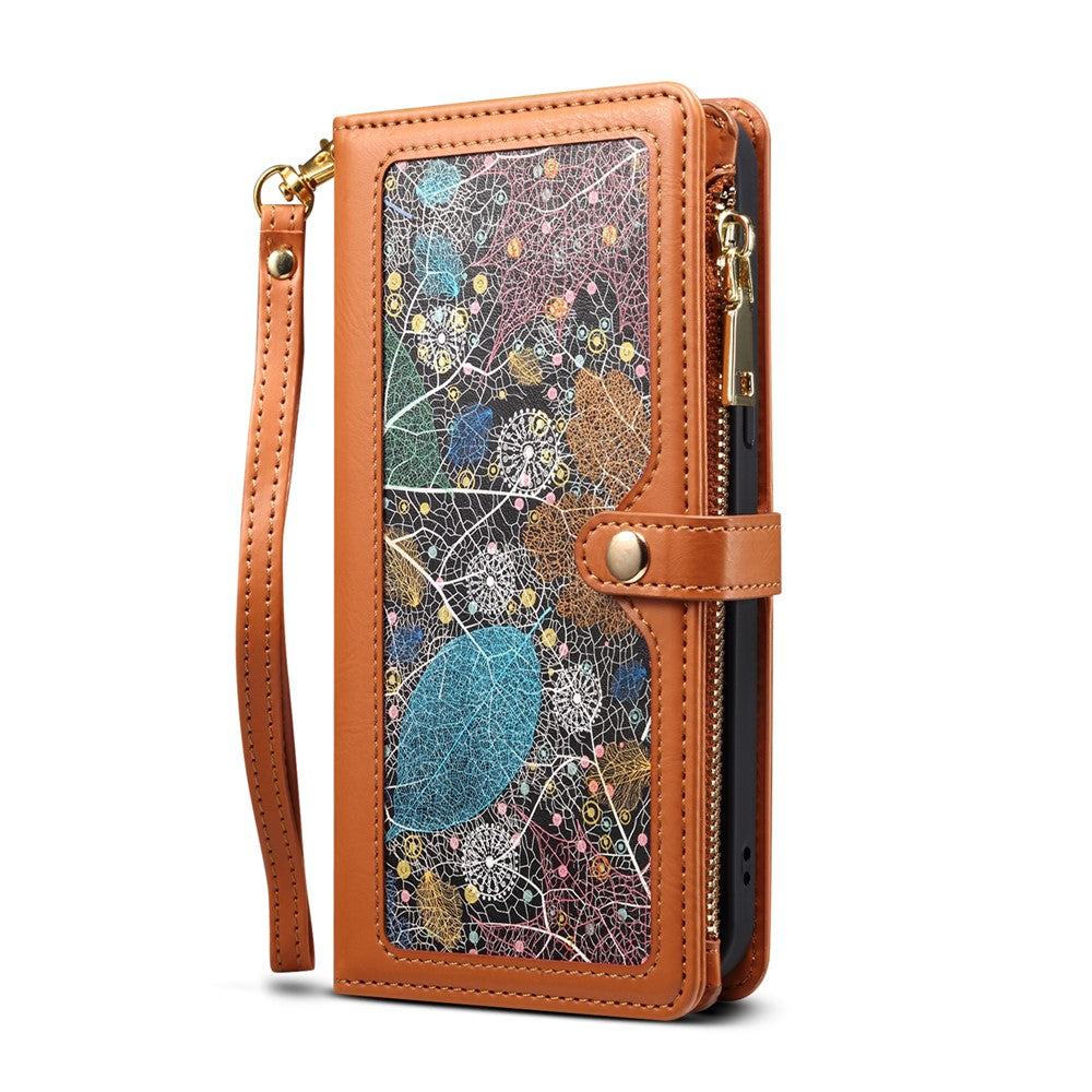 ESEBLE for Samsung Galaxy M54 5G / F54 5G RFID Blocking Leather Phone Case Zipper Pocket Wallet Stand Cover - Brown