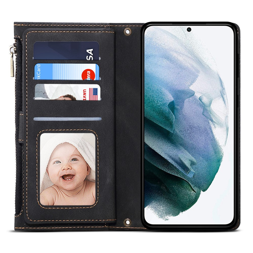 ESEBLE Star Series for Samsung Galaxy M54 5G / F54 5G Phone Stand Case Zipper Pocket Wallet Leather Phone Cover - Black