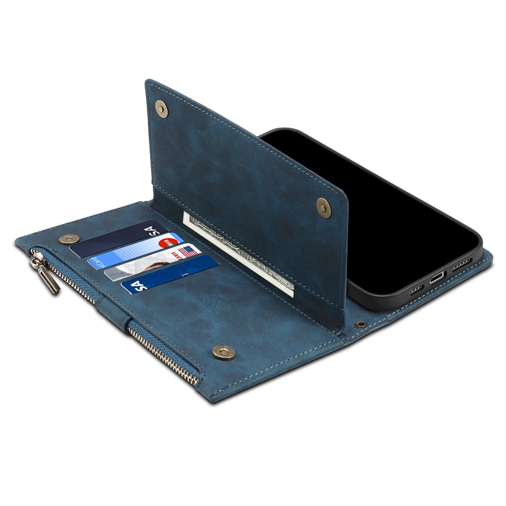 ESEBLE Star Series for Samsung Galaxy M54 5G / F54 5G Phone Stand Case Zipper Pocket Wallet Leather Phone Cover - Blue