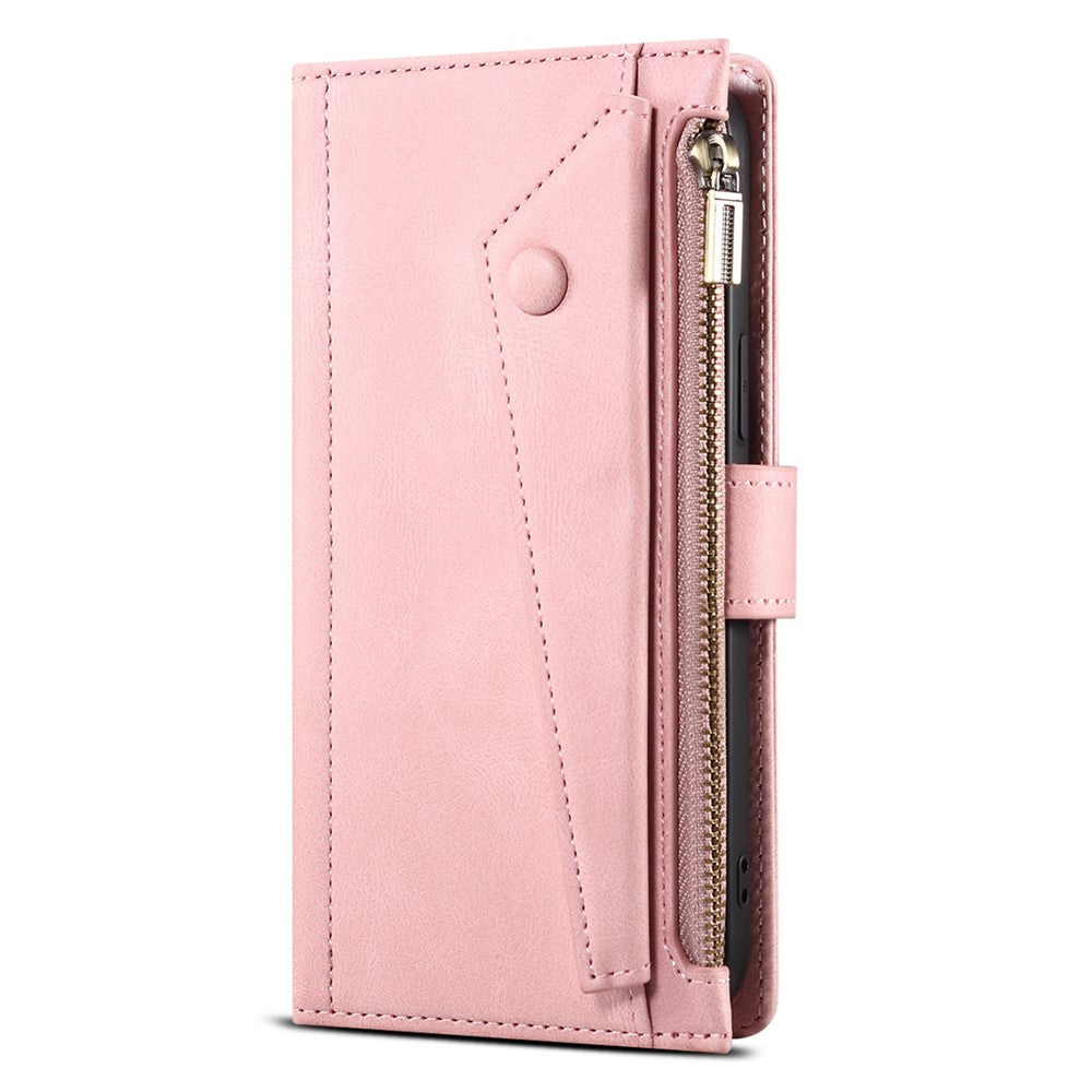 ESEBLE Star Series for Samsung Galaxy M54 5G / F54 5G Phone Stand Case Zipper Pocket Wallet Leather Phone Cover - Rose Gold