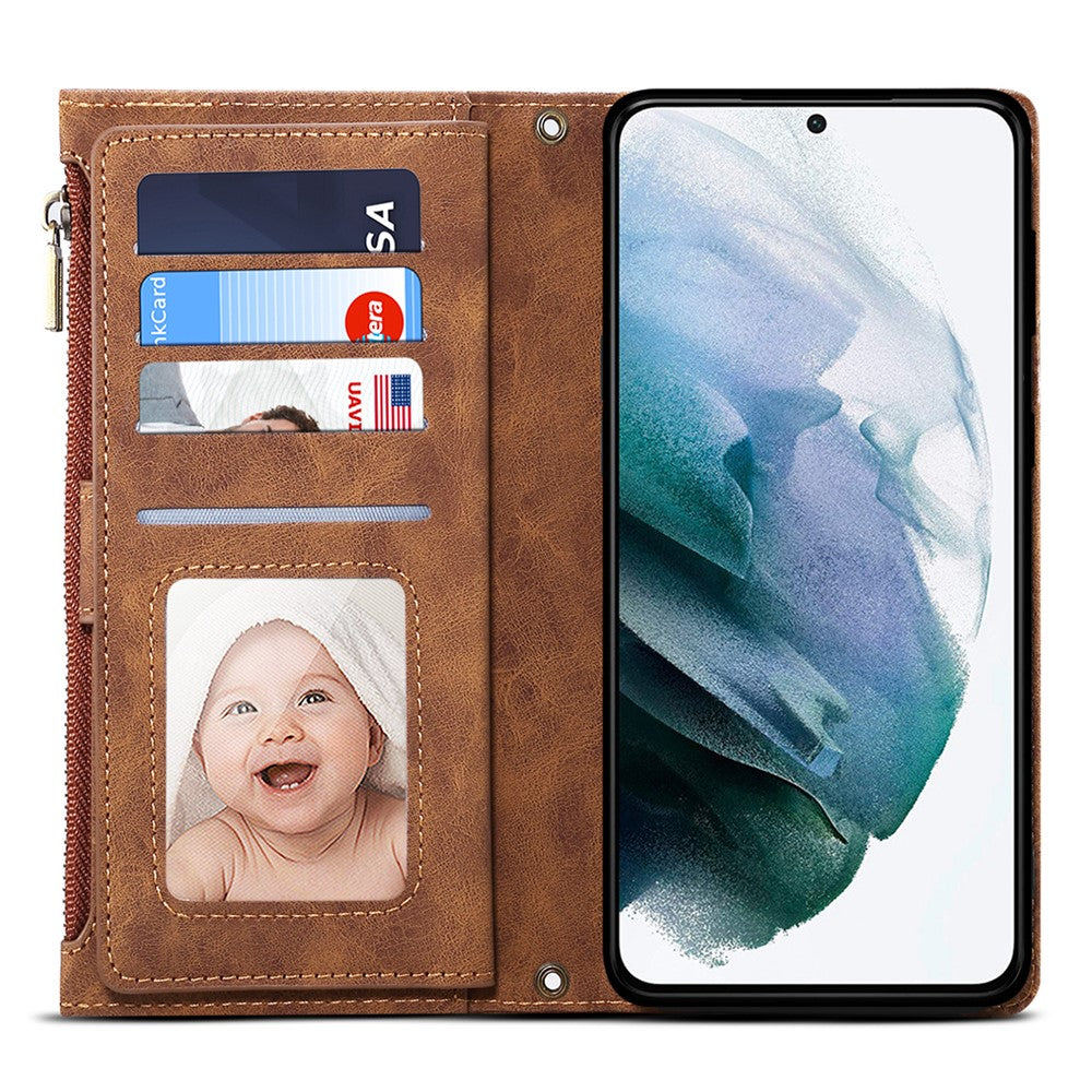 ESEBLE Star Series for Samsung Galaxy M54 5G / F54 5G Phone Stand Case Zipper Pocket Wallet Leather Phone Cover - Brown