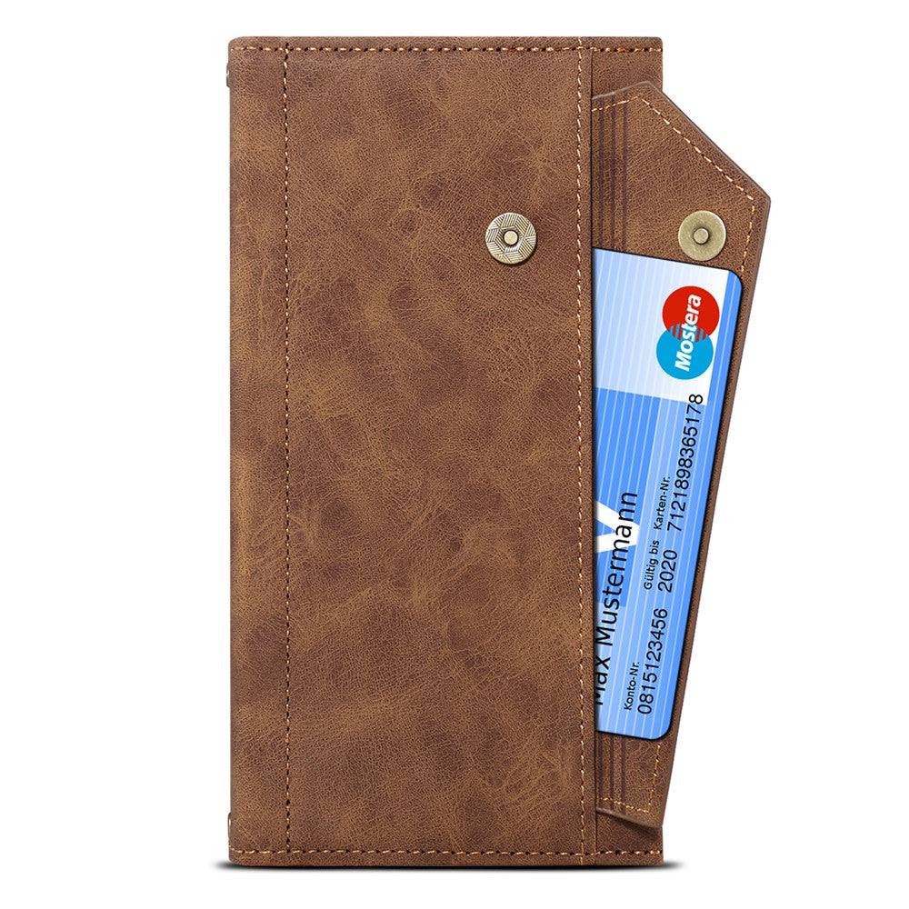ESEBLE Star Series for Samsung Galaxy M54 5G / F54 5G Phone Stand Case Zipper Pocket Wallet Leather Phone Cover - Brown