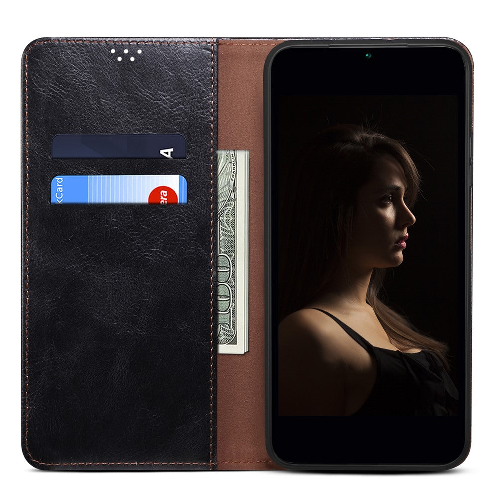 For Samsung Galaxy M54 5G / F54 5G Waxy Crazy Horse Texture Leather Wallet Phone Case Stand Cell Phone Cover - Black