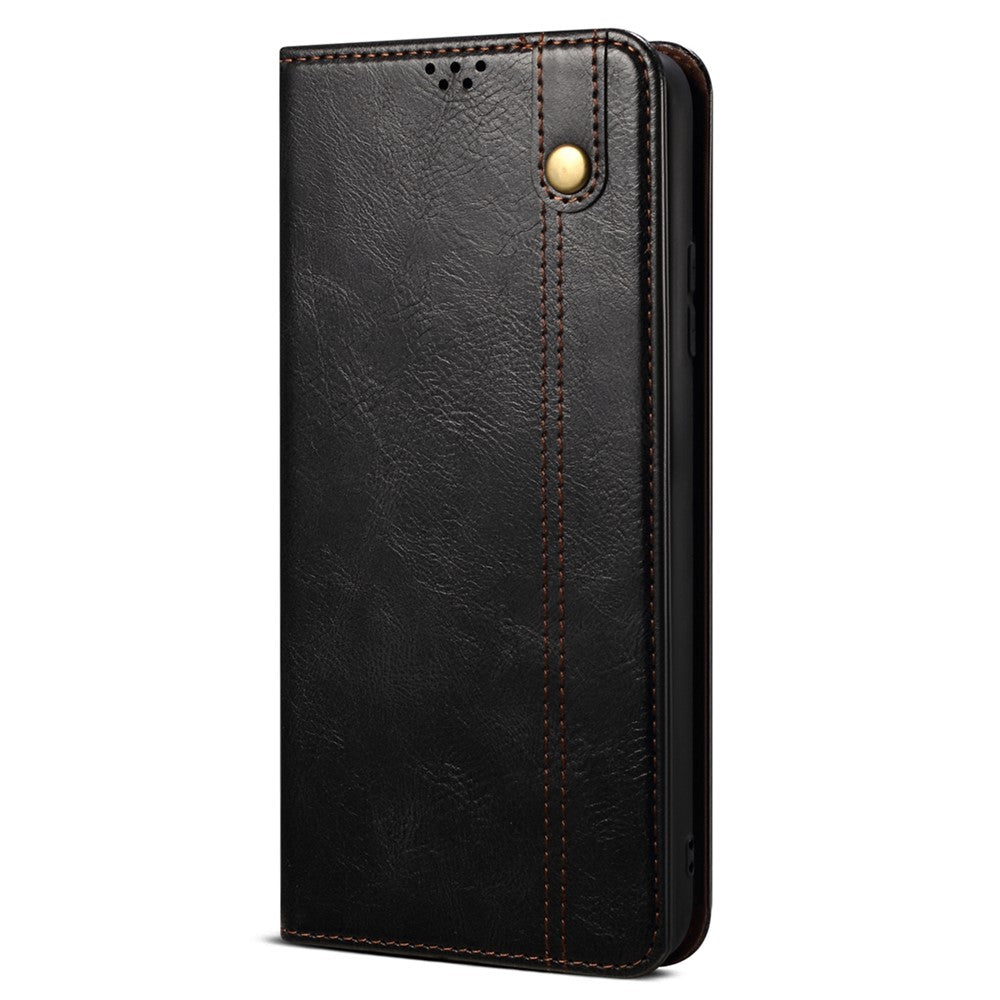 For Samsung Galaxy M54 5G / F54 5G Waxy Crazy Horse Texture Leather Wallet Phone Case Stand Cell Phone Cover - Black