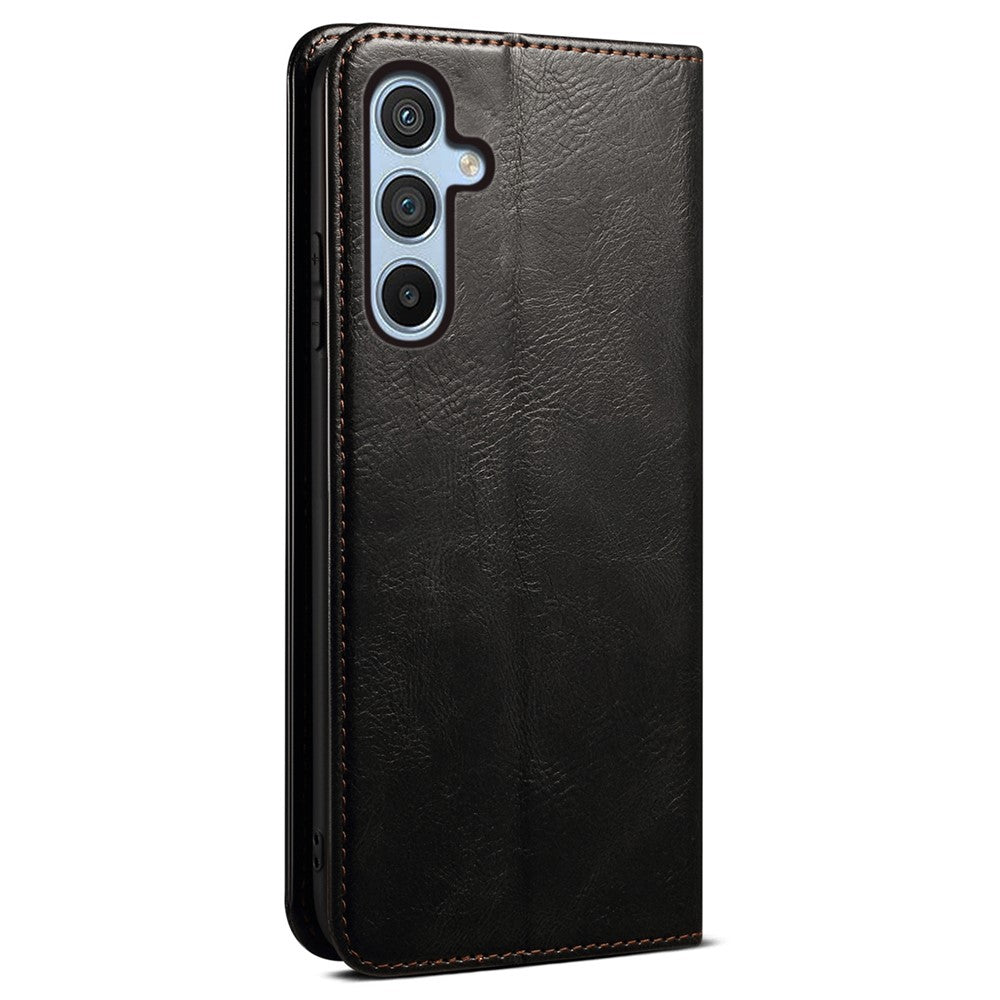 For Samsung Galaxy M54 5G / F54 5G Waxy Crazy Horse Texture Leather Wallet Phone Case Stand Cell Phone Cover - Black