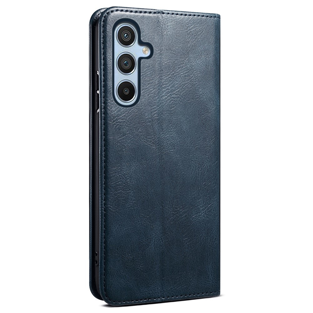For Samsung Galaxy M54 5G / F54 5G Waxy Crazy Horse Texture Leather Wallet Phone Case Stand Cell Phone Cover - Blue