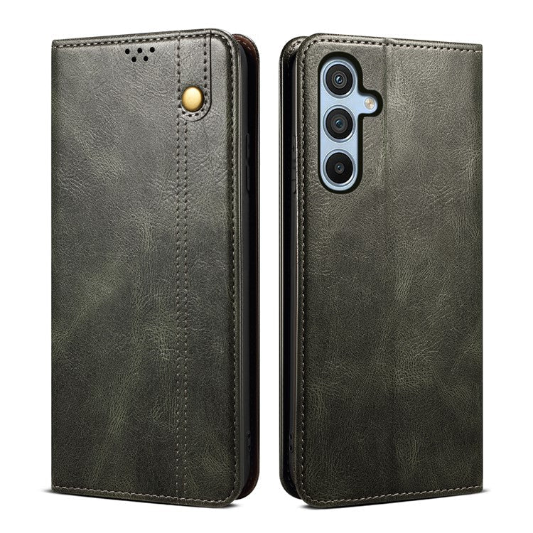 For Samsung Galaxy M54 5G / F54 5G Waxy Crazy Horse Texture Leather Wallet Phone Case Stand Cell Phone Cover - Green