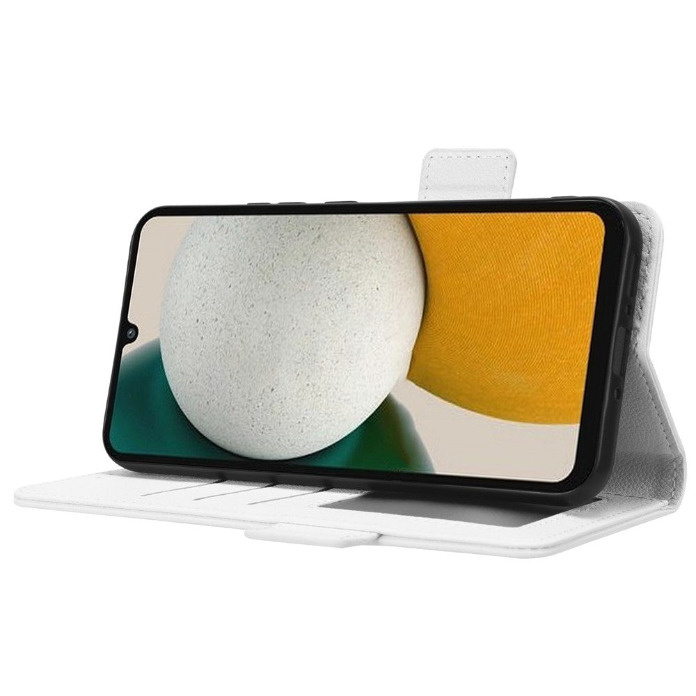 For Samsung Galaxy M14 5G Dual Magnetic Clasp Cover Wallet Stand Litchi Texture PU Leather+TPU Phone Case - White