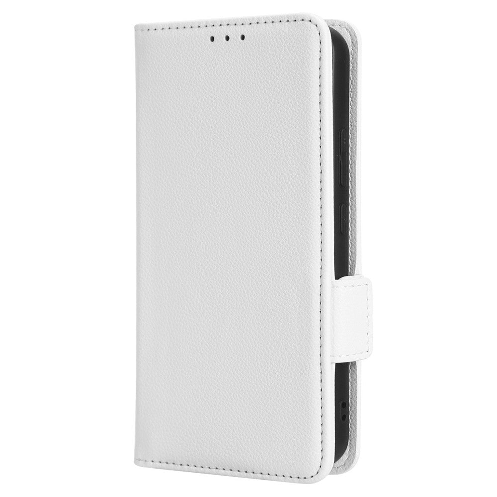 For Samsung Galaxy M14 5G Dual Magnetic Clasp Cover Wallet Stand Litchi Texture PU Leather+TPU Phone Case - White