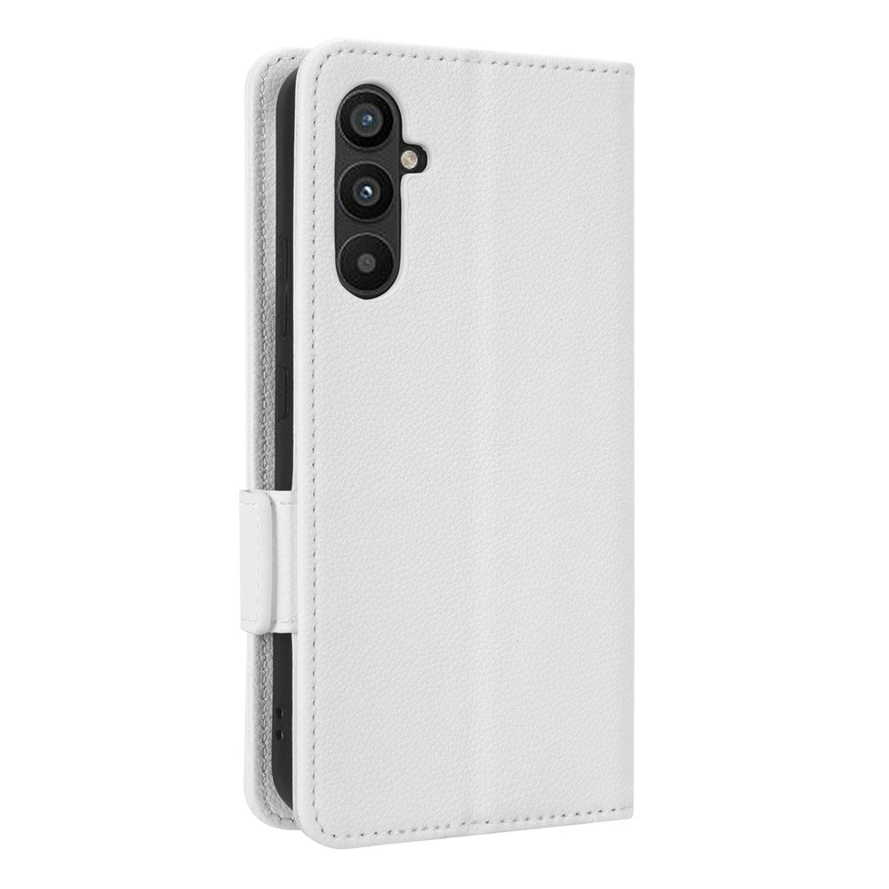 For Samsung Galaxy M14 5G Dual Magnetic Clasp Cover Wallet Stand Litchi Texture PU Leather+TPU Phone Case - White