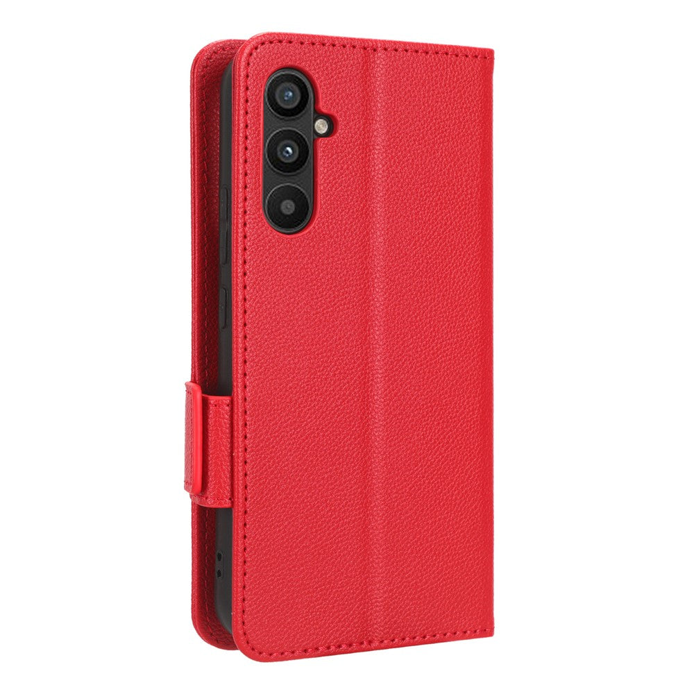 For Samsung Galaxy M14 5G Dual Magnetic Clasp Cover Wallet Stand Litchi Texture PU Leather+TPU Phone Case - Red