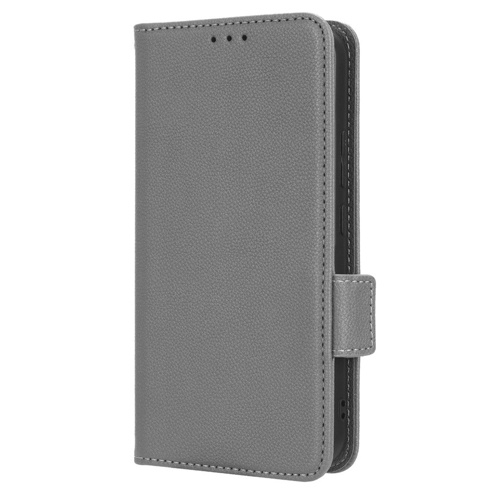 For Samsung Galaxy M14 5G Dual Magnetic Clasp Cover Wallet Stand Litchi Texture PU Leather+TPU Phone Case - Grey