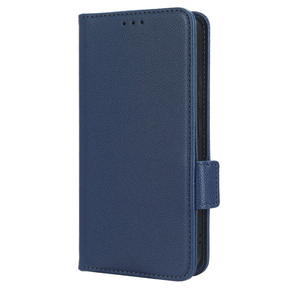 For Samsung Galaxy M14 5G Dual Magnetic Clasp Cover Wallet Stand Litchi Texture PU Leather+TPU Phone Case - Dark Blue