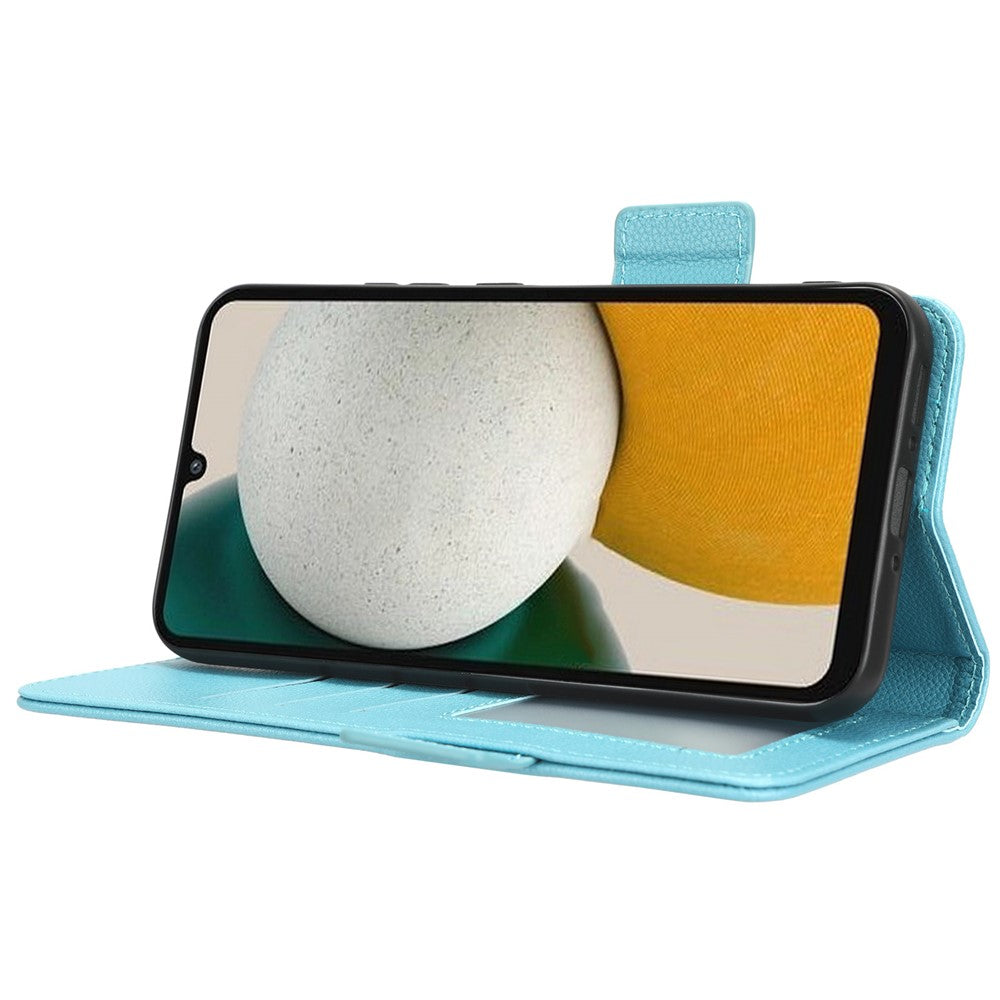 For Samsung Galaxy M14 5G Dual Magnetic Clasp Cover Wallet Stand Litchi Texture PU Leather+TPU Phone Case - Baby Blue