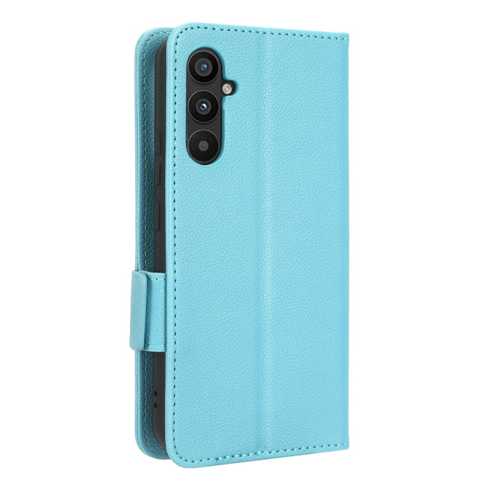 For Samsung Galaxy M14 5G Dual Magnetic Clasp Cover Wallet Stand Litchi Texture PU Leather+TPU Phone Case - Baby Blue