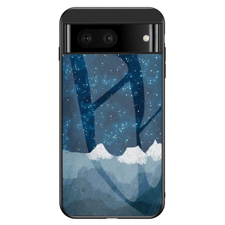For Google Pixel 7a PC+TPU+Tempered Glass Back Cover Starry Sky Pattern Anti-drop Phone Case - Scattering Starry