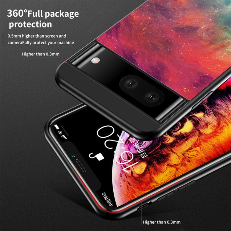 For Google Pixel 7a PC+TPU+Tempered Glass Back Cover Starry Sky Pattern Anti-drop Phone Case - Scattering Starry
