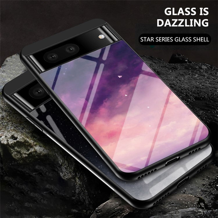 For Google Pixel 7a PC+TPU+Tempered Glass Back Cover Starry Sky Pattern Anti-drop Phone Case - Scattering Starry