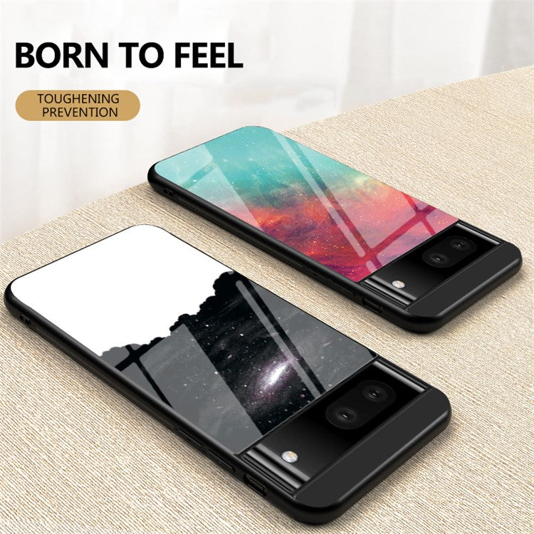 For Google Pixel 7a PC+TPU+Tempered Glass Back Cover Starry Sky Pattern Anti-drop Phone Case - Dream Starry Sky
