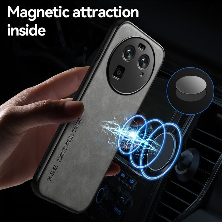 X&E For Oppo Find X6 PU Leather Coated TPU+PC Phone Case Skin-touch Phone Cover - Light Grey